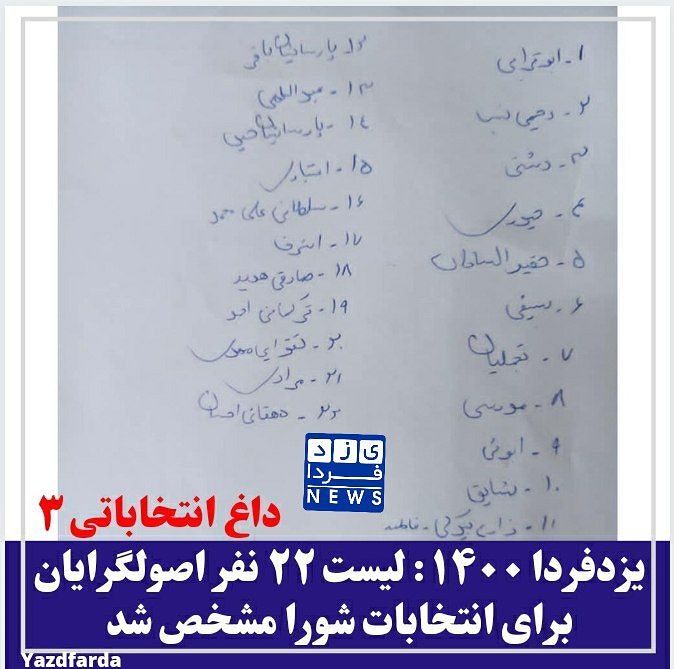 یزد۱۴۰۰: لیست 22 نفره ائتلاف اصولگریان موسوم به شانا برای انتخابات شورای شهر یزد مشخص شد
