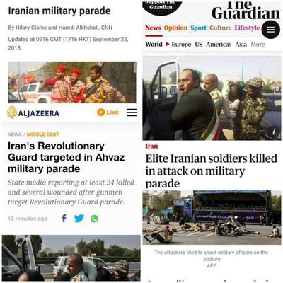 سرخط اخبار کوتاه حمله تروریستی در اهواز به نقل خبرگزاری های بین المللی و ایران